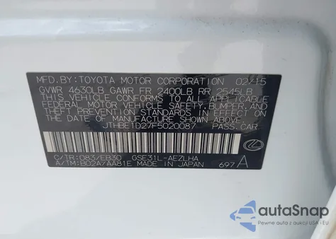 2015 Lexus Is 350 from USA, damaged, VIN JTHBE1D27F5020087